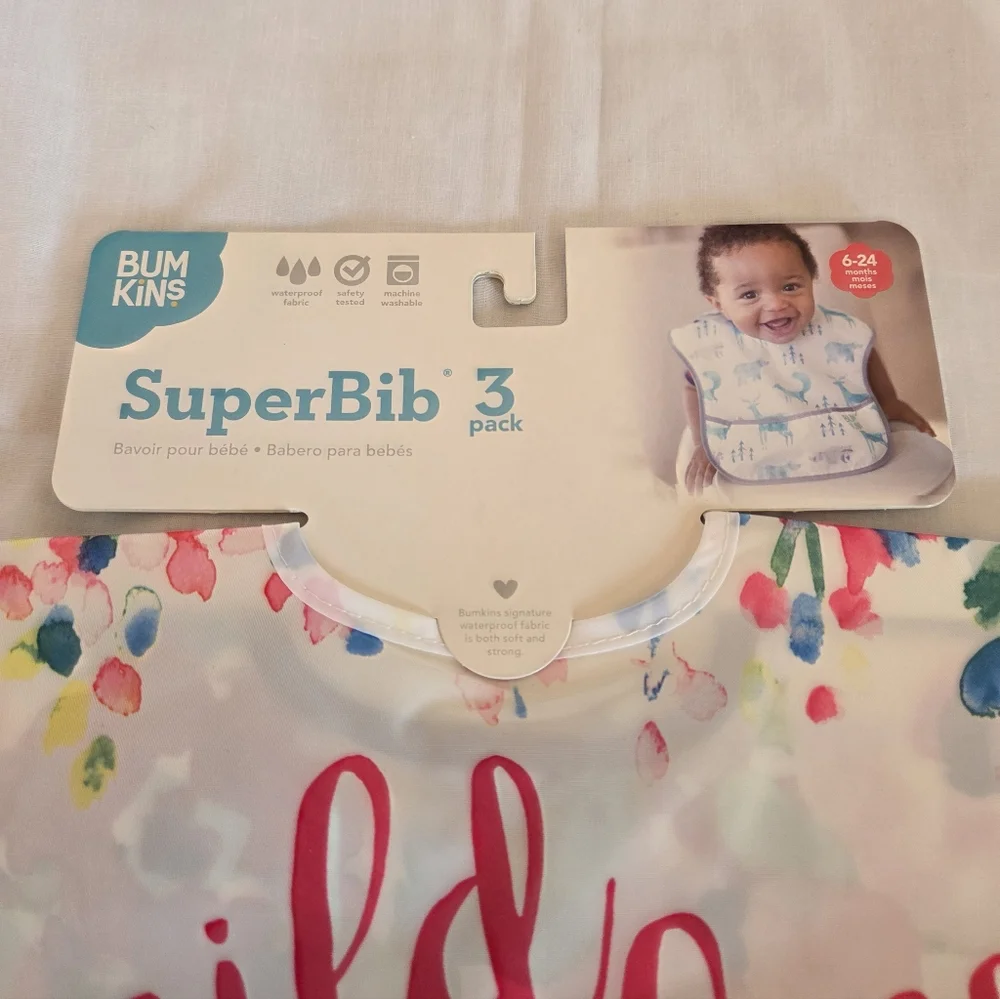 Bumkins SuperBib 3-Pack Ages 6-24 Months Watercolor & Brushstroke NWT